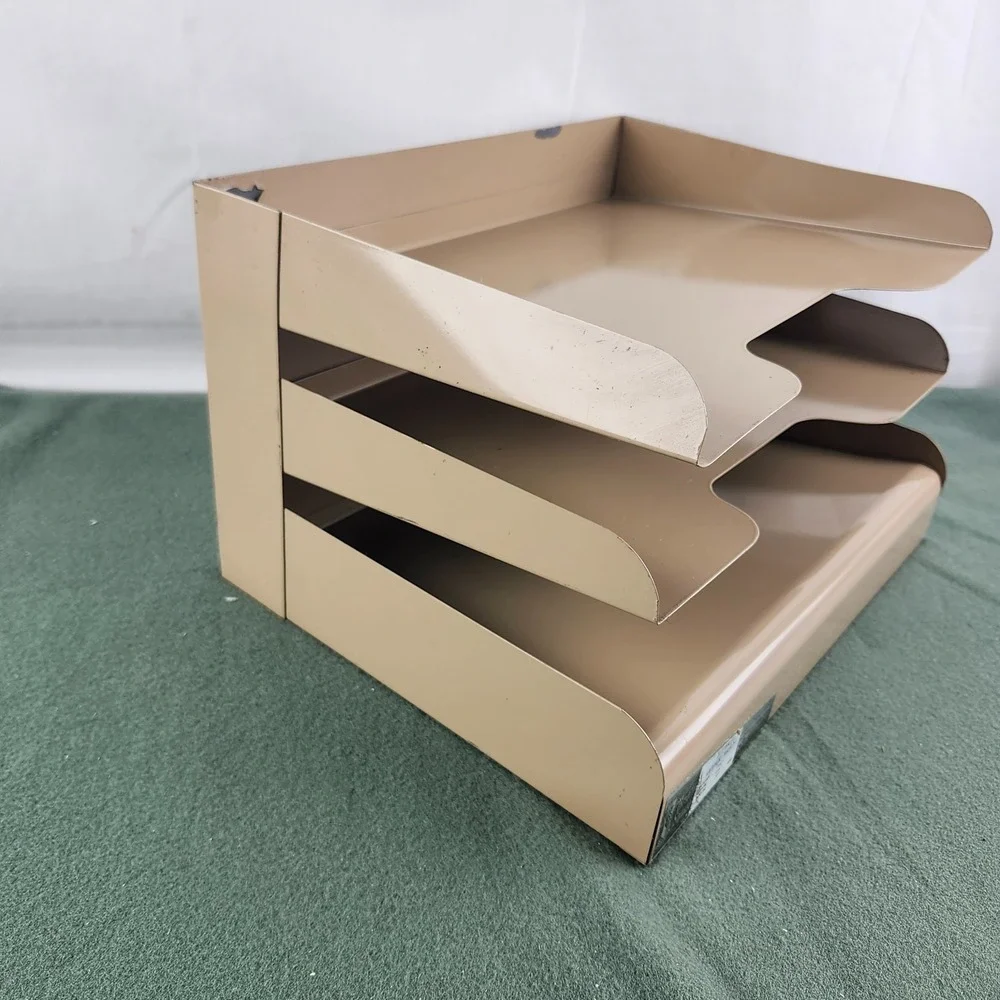 Vintage METAL Desktop File Tray 3 Tier Herald Square 9.5